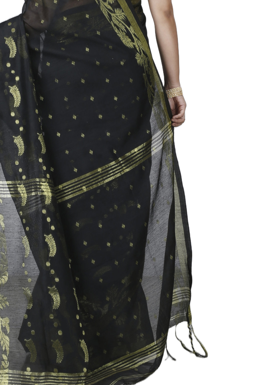 Black Blended Cotton Turik Hand Loom Saree (1249)